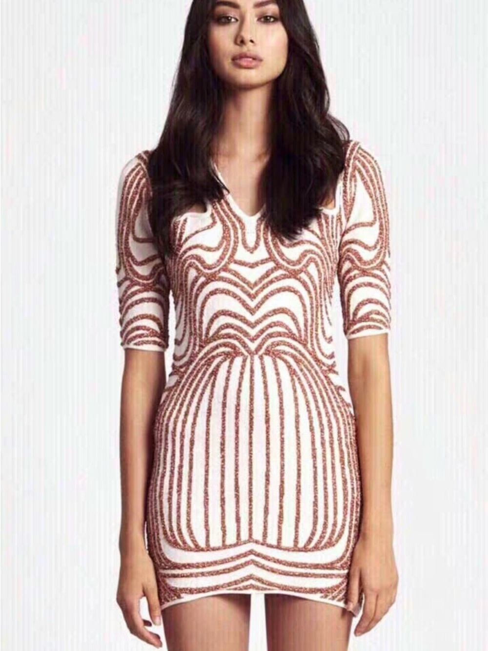 Alice McCall White Mini Dress with Rose Gold Sequin Pattern